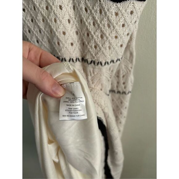 Lucky Brand SZ Large Crochet Midi Dress Ivroy and Black Bohemian Beachy Coastal - Picture 9 of 11